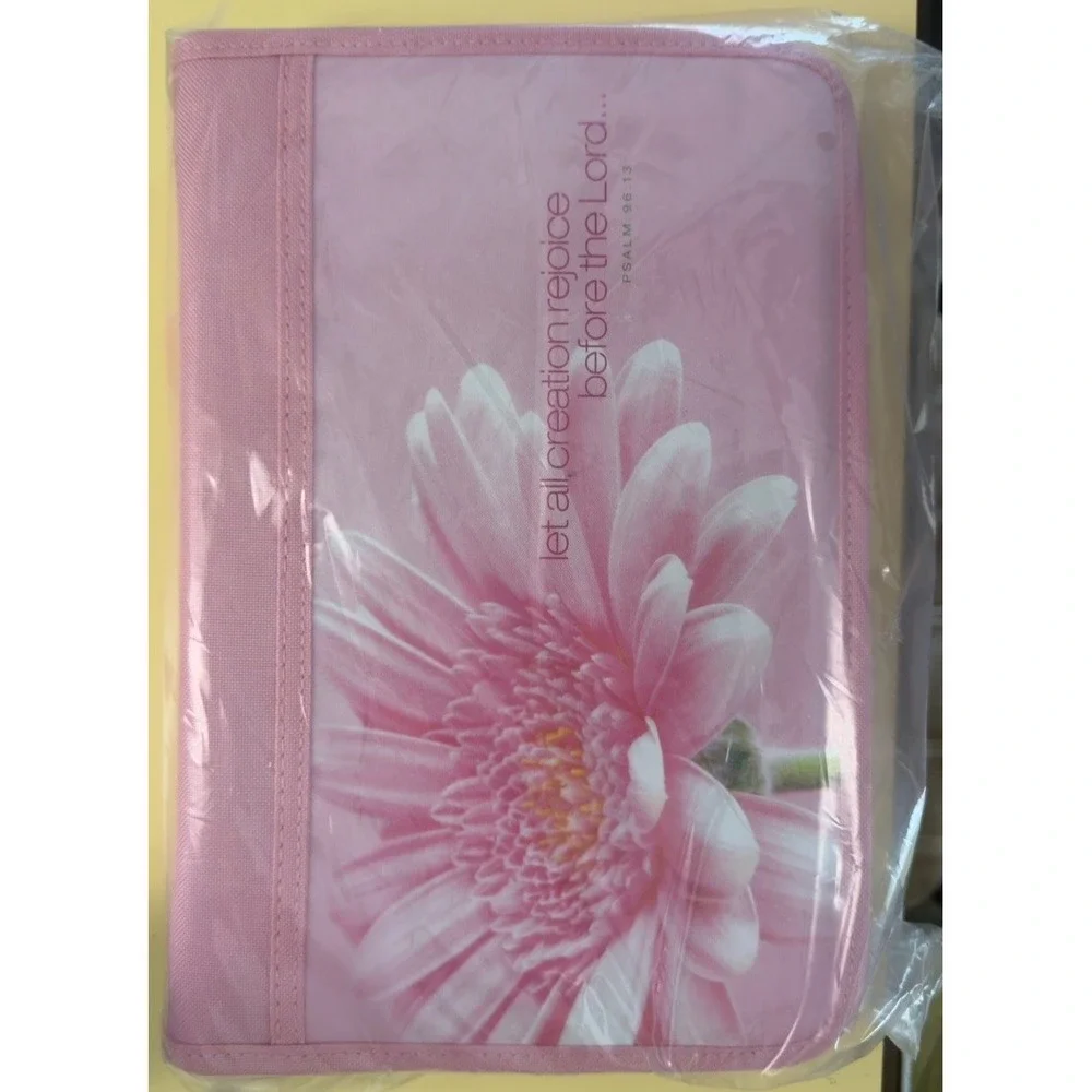 Zondervan Pink Floral Bible Cover Large Psalm 96:13 Canvas Zipper Case NEW